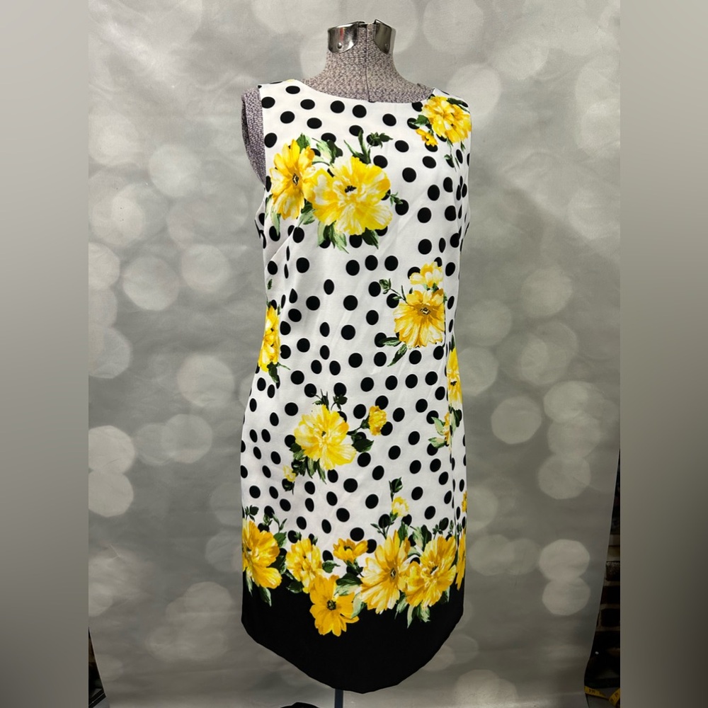 Alyx black polka‎ dot and yellow floral sheath dress size 6